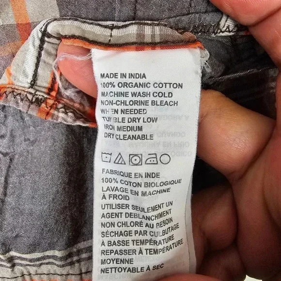 Prana Men's Orange Brown Plaid Lukas Shirt Short Sleeve Button Front Size Small - Picture 6 of 9